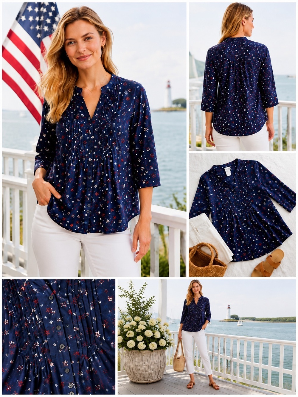 Vintage Navy American Button-Front Cotton Tunic Large